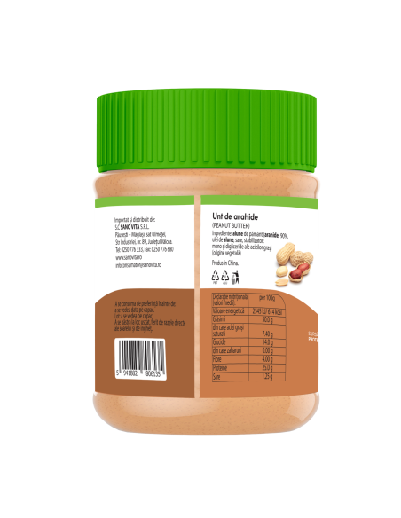 Unt de arahide fara zahar 375g la pret avantajos - SanoVita