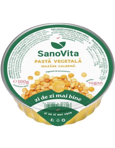 Pasta vegetală tartinabilă SanoVita: pastă vegetală din mazăre galbenă