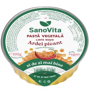 Pastă vegetală din linte roșie cu ardei picant 100g la pret avantajos - SanoVita