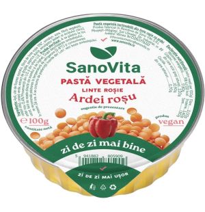 Pastă vegetală din linte roșie cu ardei 100G la pret avantajos - SanoVita