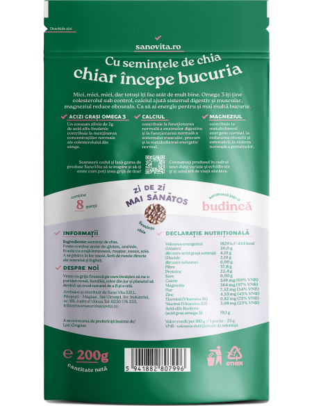 Seminte de chia in ambalaj resigilabil - SanoVita