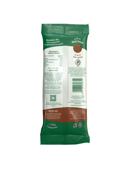 Rondele din orez expandat cu glazura de cacao 66g - SanoVita