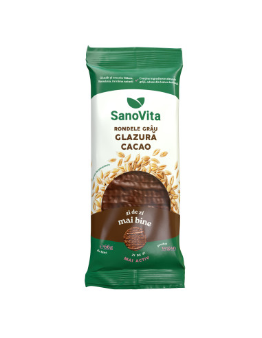 Rondele din grau expandat cu glazura de cacao 66g - SanoVita