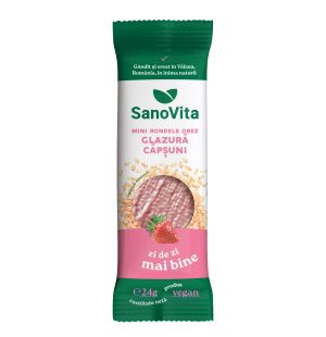 Mini-rondele din orez cu glazură de căpșuni 24g la pret avantajos - SanoVita
