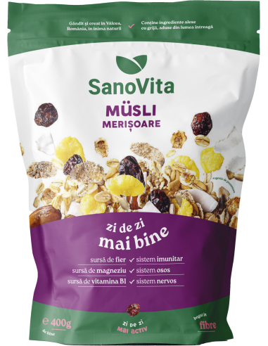 Musli cu merișoare 400g în ambalaj resigilabil - SanoVita