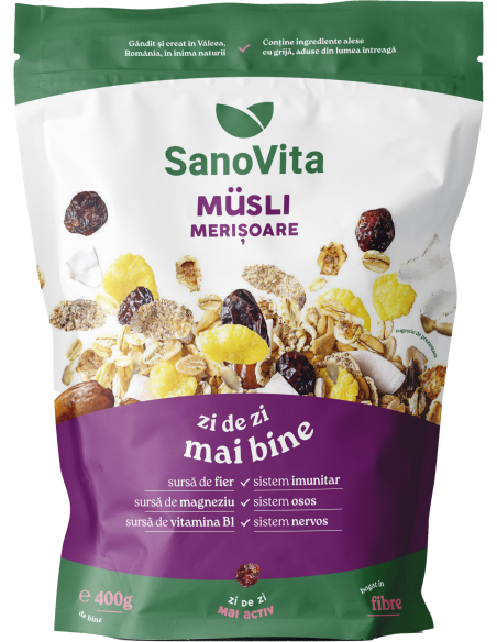 Musli cu merișoare 400g în ambalaj resigilabil - SanoVita