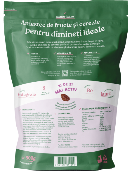 Musli cu fructe 500g în ambalaj resigilabil - SanoVita