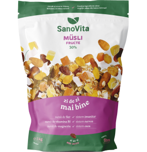 Musli cu fructe 1kg în ambalaj resigilabil - SanoVita