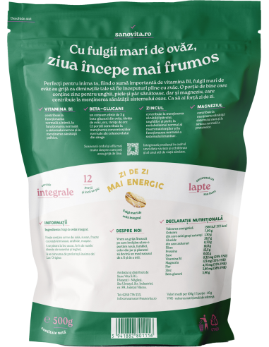 Fulgi de ovăz 500g în ambalaj resigilabil - SanoVita