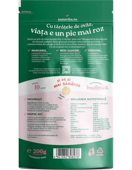 Tărâțe de ovăz 200g în ambalaj resigilabil - SanoVita