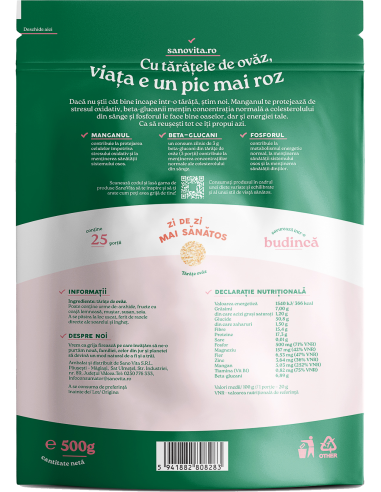 Tărâțe de ovăz 500g în ambalaj resigilabil - SanoVita