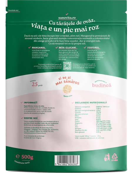 Tărâțe de ovăz 500g în ambalaj resigilabil - SanoVita