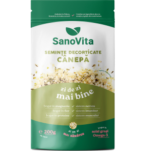 Semințe de cânepă decorticate 200g  în ambalaj resigilabil - SanoVita