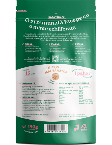 Tărâțe psyllium 150g în ambalaj resigilabil - SanoVita