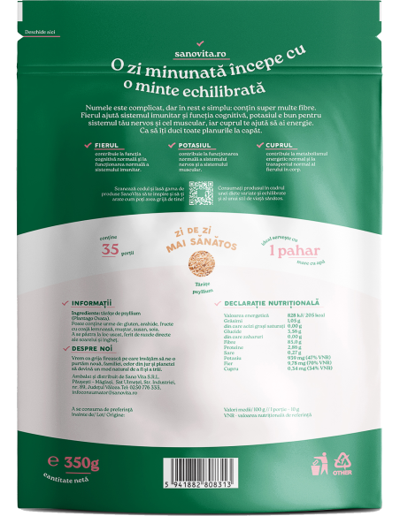 Tărâțe psyllium 350g în ambalaj resigilabil - SanoVita