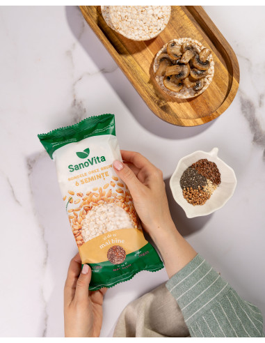 Rondele din orez brun cu 6 semințe 56g - SanoVita