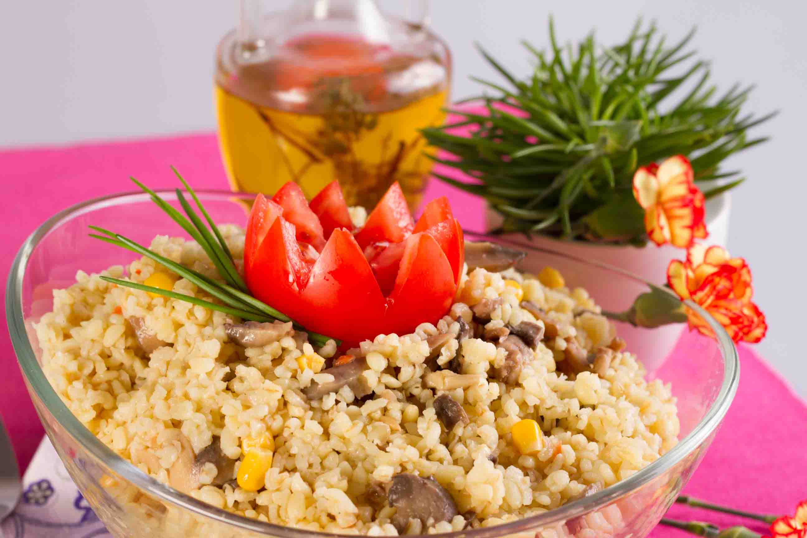 Bulgur cu ciuperci si porumb